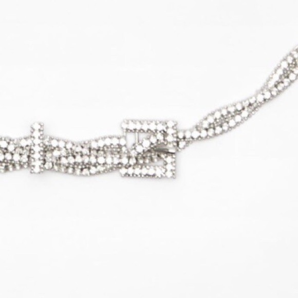NWOT. Zara Silver Jewel Loop Belt with Bejeweled Buckle. Size 30. main image 4